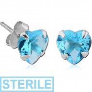 STERILE STERLING SILVER 925 JEWELLED PRONG SET HEART EAR STUDS PAIR