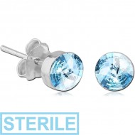 STERILE STERLING SILVER 925 JEWELLED ROUND EAR STUDS PAIR PIERCING