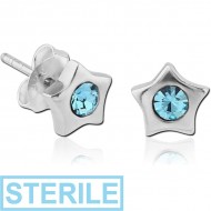STERILE STERLING SILVER 925 STAR EAR STUDS WITH JEWEL PAIR