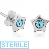 STERILE STERLING SILVER 925 STAR EAR STUDS WITH JEWEL PAIR PIERCING