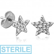 STERILE STERLING SILVER 925 JEWELLED STAR EAR STUDS PAIR