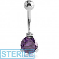 STERILE SURGICAL STEEL ROUND PRONG SET 8MM CZ JEWELLED NAVEL BANANA PIERCING
