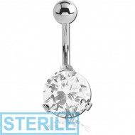 STERILE SURGICAL STEEL ROUND PRONG SET 10MM CZ JEWELLED NAVEL BANANA PIERCING