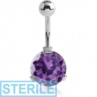 STERILE SURGICAL STEEL ROUND PRONG SET 12MM CZ JEWELLED NAVEL BANANA PIERCING