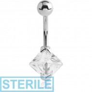 STERILE SURGICAL STEEL ROUND PRONG SET 8MM CZ JEWELLED NAVEL BANANA PIERCING