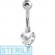 STERILE SURGICAL STEEL HEART PRONG SET 8MM CZ JEWELLED NAVEL BANANA PIERCING