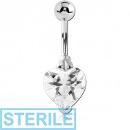 STERILE SURGICAL STEEL HEART PRONG SET 10MM CZ JEWELLED NAVEL BANANA PIERCING