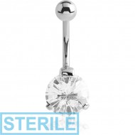 STERILE SURGICAL STEEL HONEYCOMB ROUND PRONG SET 10MM CZ JEWELLED NAVEL BANANA PIERCING