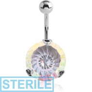 STERILE SURGICAL STEEL ROUND SPIRAL PRONG SET JEWELLED NAVEL BANANA