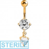 STERILE GOLD PVD COATED BRASS JEWELLED NAVEL BANANA WITH CHARM PIERCING