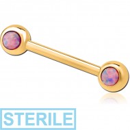 STERILE GOLD PVD COATED SURGICAL STEEL DOUBLE SIDE SYNTHETIC OPAL NIPPLE BARBELL PIERCING