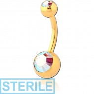 STERILE GOLD PVD COATED SURGICAL STEEL DOUBLE VALUE JEWELLED NAVEL BANANA PIERCING