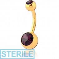 STERILE GOLD PVD COATED SURGICAL STEEL DOUBLE OPTIMA CRYSTALS NAVEL BANANA PIERCING
