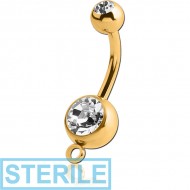 STERILE GOLD PVD COATED SURGICAL STEEL DOUBLE JEWELLED NAVEL BANANA WITH HOOP PIERCING