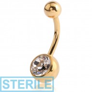 STERILE GOLD PVD COATED SURGICAL STEEL VALUE CRYSTAL NAVEL BANANA PIERCING