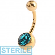 STERILE GOLD PVD COATED SURGICAL STEEL OPTIMA CRYSTAL NAVEL BANANA PIERCING