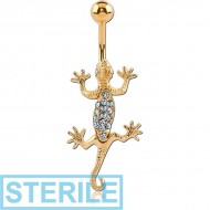 STERILE GOLD PVD COATED BRASS JEWELLED NAVEL BANANA - SALAMANDER PIERCING