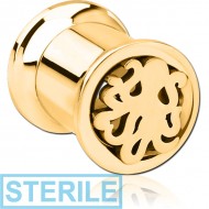 STERILE GOLD PVD COATED STAINLESS STEEL DOUBLE FLARED INTERNALLY CUT OUT THREADED TUNNEL - SQUID