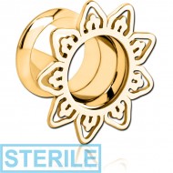 STERILE GOLD PVD COATED STAINLESS STEEL DOUBLE FLARED INTERNALLY THREADED TUNNEL - FILIGREE