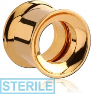 STERILE GOLD PVD COATED STAINLESS STEEL DOUBLE FLARED INTERNALLY THREADED TUNNEL PIERCING