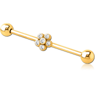 GOLD PVD COATED SURGICAL STEEL INDUSTRIAL BARBELL WITH ADJUSTABLE SLIDING CHARM- FLOWER PIERCING