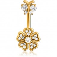 STERILE GOLD PVD COATED SURGICAL STEEL INTERNALLY THREADED DOUBLE JEWELLED NAVEL BANANA