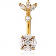 STERILE GOLD PVD COATED SURGICAL STEEL INTERNALLY THREADED DOUBLE JEWELLED NAVEL BANANA