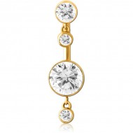 STERILE GOLD PVD COATED SURGICAL STEEL INTERNALLY THREADED DOUBLE JEWELLED NAVEL BANANA