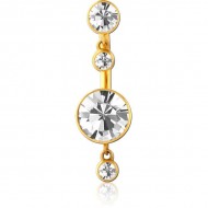 STERILE GOLD PVD COATED SURGICAL STEEL INTERNALLY THREADED DOUBLE JEWELLED NAVEL BANANA