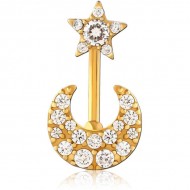 STERILE GOLD PVD COATED SURGICAL STEEL INTERNALLY THREADED DOUBLE JEWELLED NAVEL BANANA