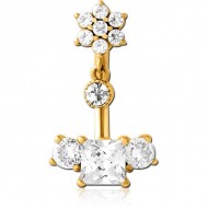 STERILE GOLD PVD COATED SURGICAL STEEL INTERNALLY THREADED DOUBLE JEWELLED NAVEL BANANA