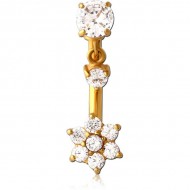STERILE GOLD PVD COATED SURGICAL STEEL INTERNALLY THREADED DOUBLE JEWELLED NAVEL BANANA