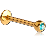 GOLD PVD COATED SURGICAL STEEL INTERNALLY THREADED SWAROVSKI CRYSTAL JEWELLED MICRO LABRET
