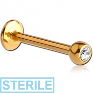 STERILE GOLD PVD COATED SURGICAL STEEL INTERNALLY THREADED SWAROVSKI CRYSTAL JEWELLED MICRO LABRET PIERCING