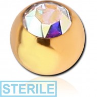 STERILE GOLD PVD COATED SURGICAL STEEL OPTIMA CRYSTAL JEWELLED BALL PIERCING