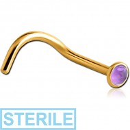 STERILE GOLD PVD COATED SURGICAL STEEL SEMI PRECIOUS CABOCHON CURVED NOSE STUD PIERCING