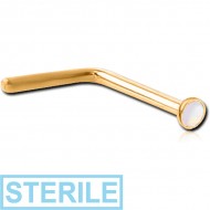 STERILE GOLD PVD COATED SURGICAL STEEL SYNTHETIC OPAL 90 DEGREE NOSE STUD PIERCING
