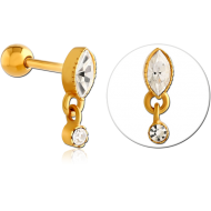 GOLD PVD COATED SURGICAL STEEL JEWELLED TRAGUS MICRO BARBELL PIERCING