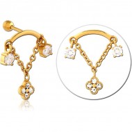 STERILE GOLD PVD COATED SURGICAL STEEL JEWELLED TRAGUS MICRO BARBELL