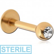 STERILE GOLD PVD COATED SURGICAL STEEL JEWELLED MICRO LABRET