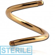 STERILE GOLD PVD COATED SURGICAL STEEL MICRO BODY SPIRAL PIN PIERCING