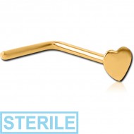 STERILE STERLING SILVER 925 GOLD PVD COATED 90 DEGREE HEART NOSE STUD PIERCING