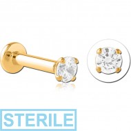 STERILE GOLD PVD COATED SURGICAL STEEL JEWELLED THREADLESS LABRET -ROUND PIERCING