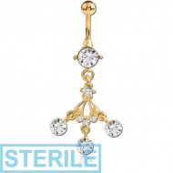 STERILE GOLD PVD COATED JEWELLED FASHION NAVEL BANANA PIERCING