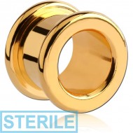 STERILE GOLD PVD COATED STAINLESS STEEL ROUND-EDGE THREADED TUNNEL PIERCING
