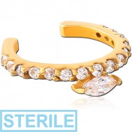 STERILE GOLD PVD COATED SURGICAL STEEL JEWELLED EAR CUFF