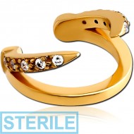 STERILE GOLD PVD COATED SURGICAL STEEL JEWELLED EAR CUFF