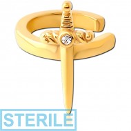 STERILE GOLD PVD COATED SURGICAL STEEL JEWELLED EAR CUFF