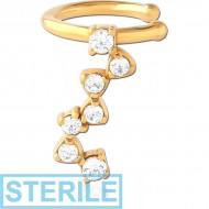 STERILE GOLD PVD COATED SURGICAL STEEL JEWELLED EAR CUFF