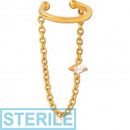 STERILE GOLD PVD COATED SURGICAL STEEL JEWELLED EAR CUFF